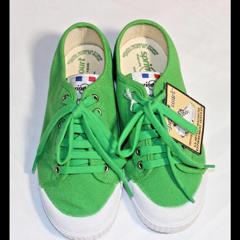 WOMENS SPRING COURT DEPUIS G2 W BACHETTE CAOUTCHOUC BRIGHT GREEN CANVAS SNEAKER